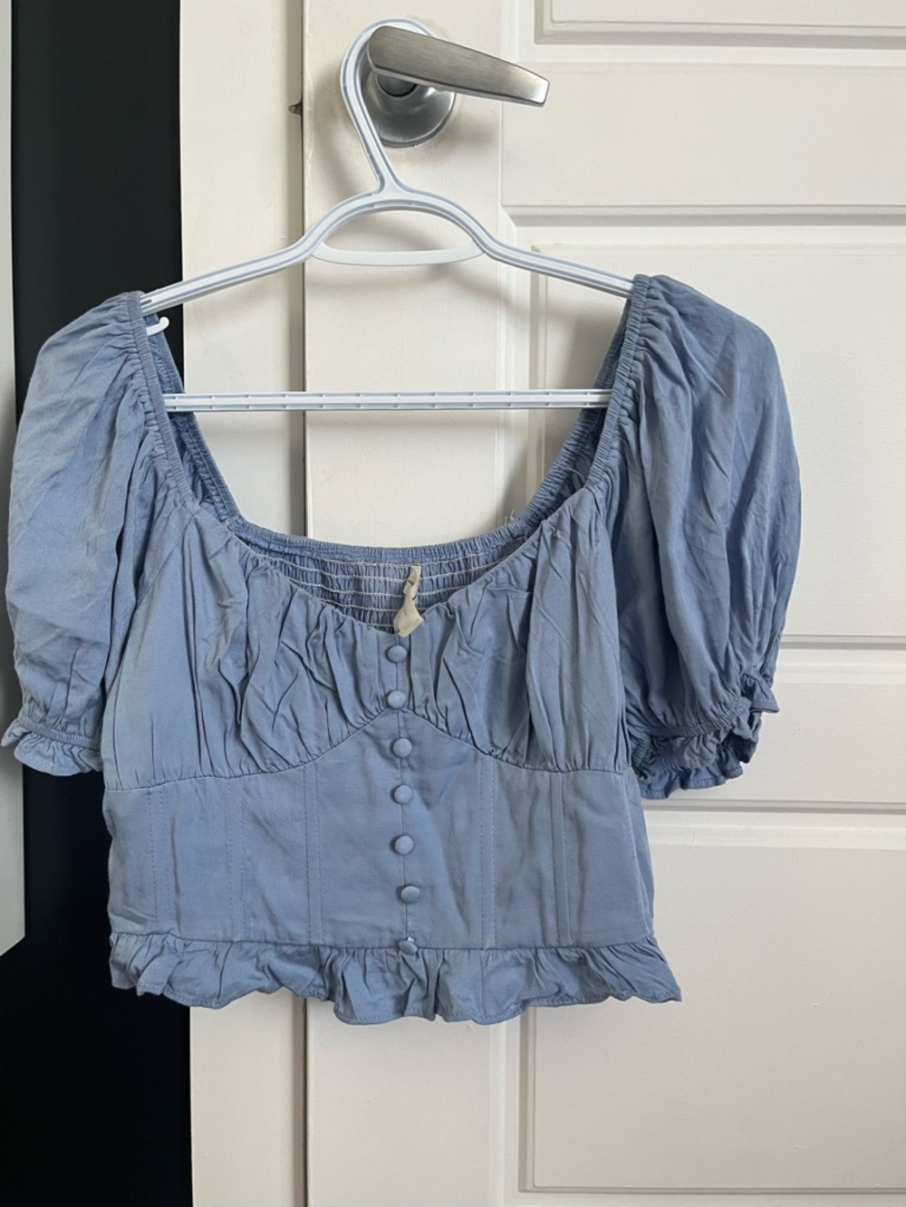 Women's Puff Sleeve Button-Front Top - Dusty Blue